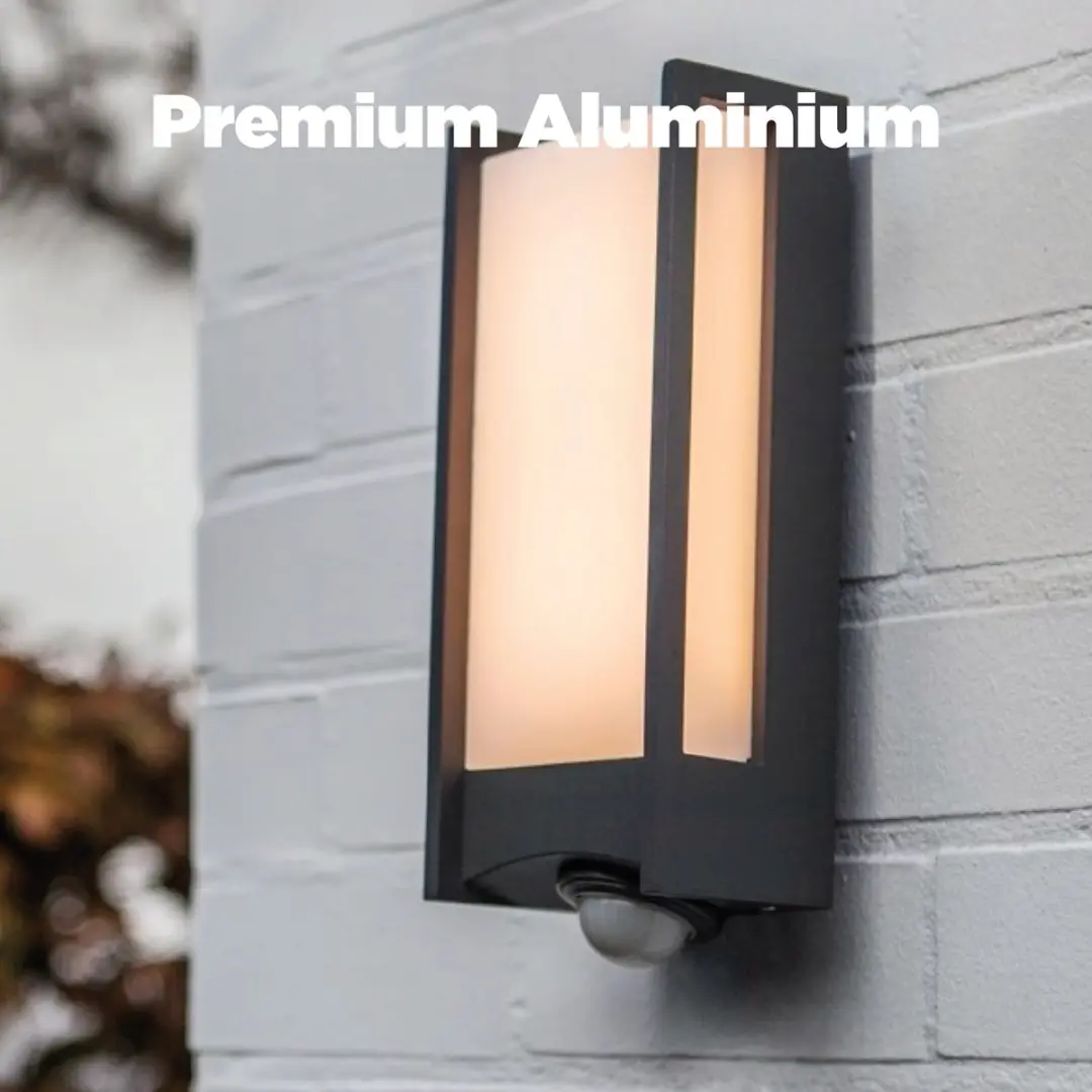 Lutec Qubo LED Wandlamp Buiten - 800 Lm 3000K - PIR Sensor - Donkergrijs - afbeelding 6 van 6