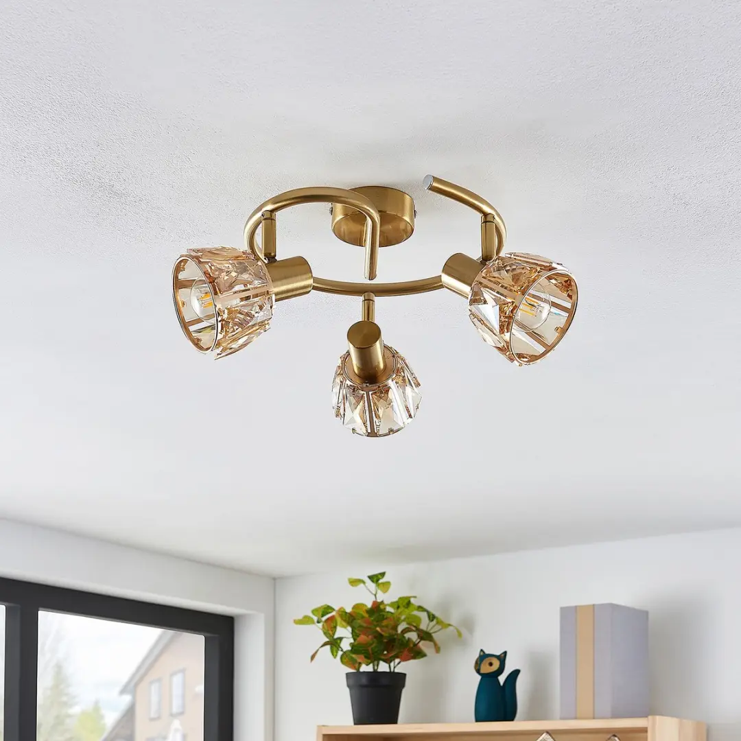 Lindby Plafondlamp 3 Lichtpunten 47cm - Glas/Messing