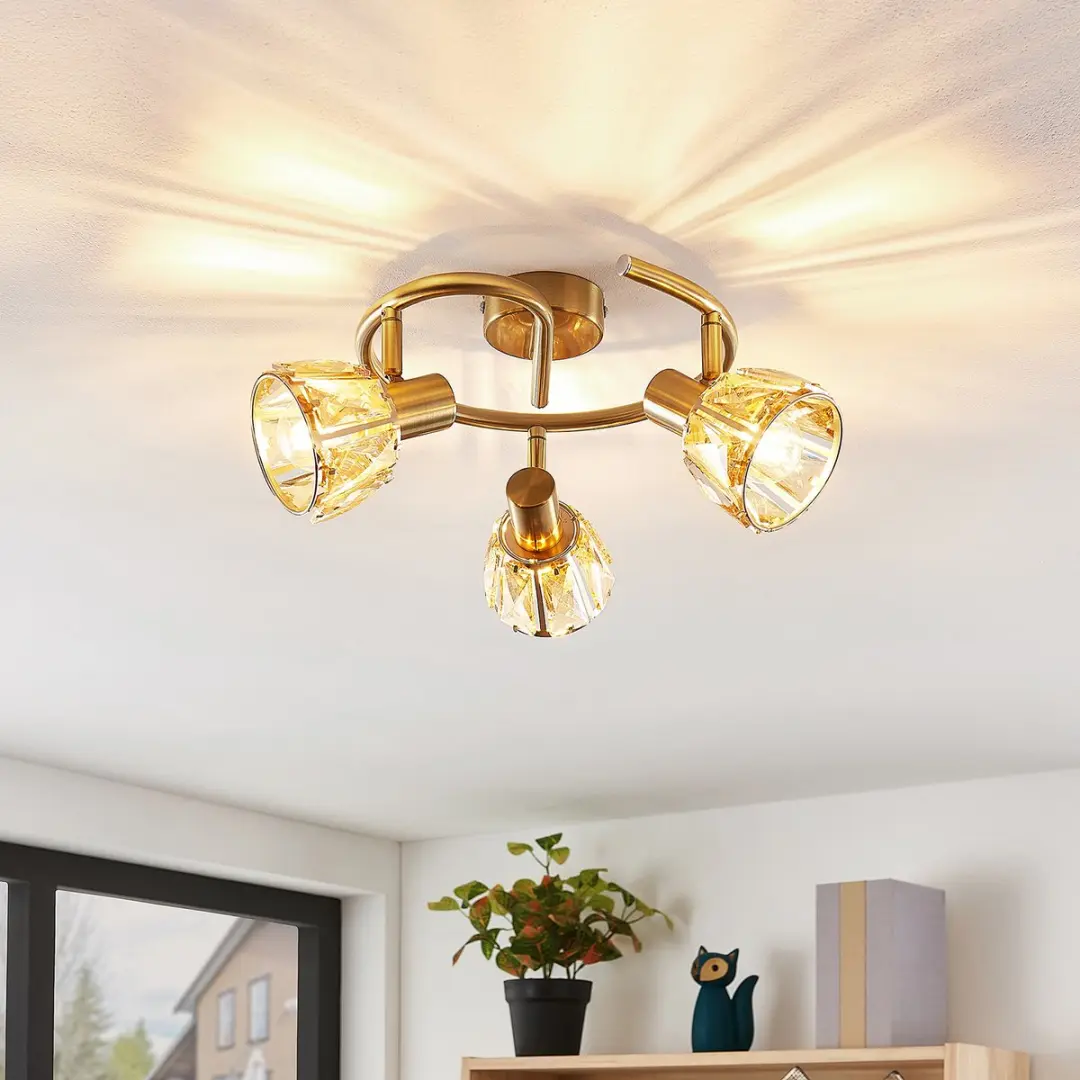 Lindby Plafondlamp 3 Lichtpunten 47cm - Glas/Messing
