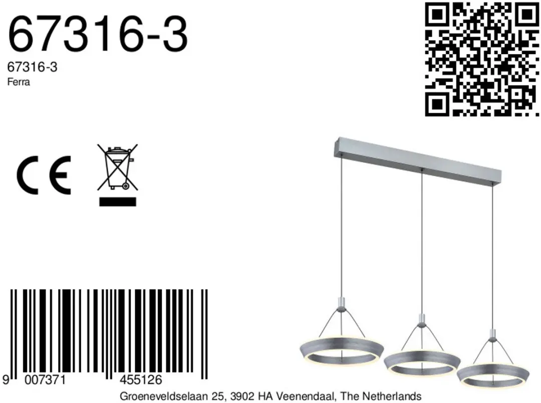 Globo Ferra Hanglamp 30cm - Grijs - 3 Lichtpunten