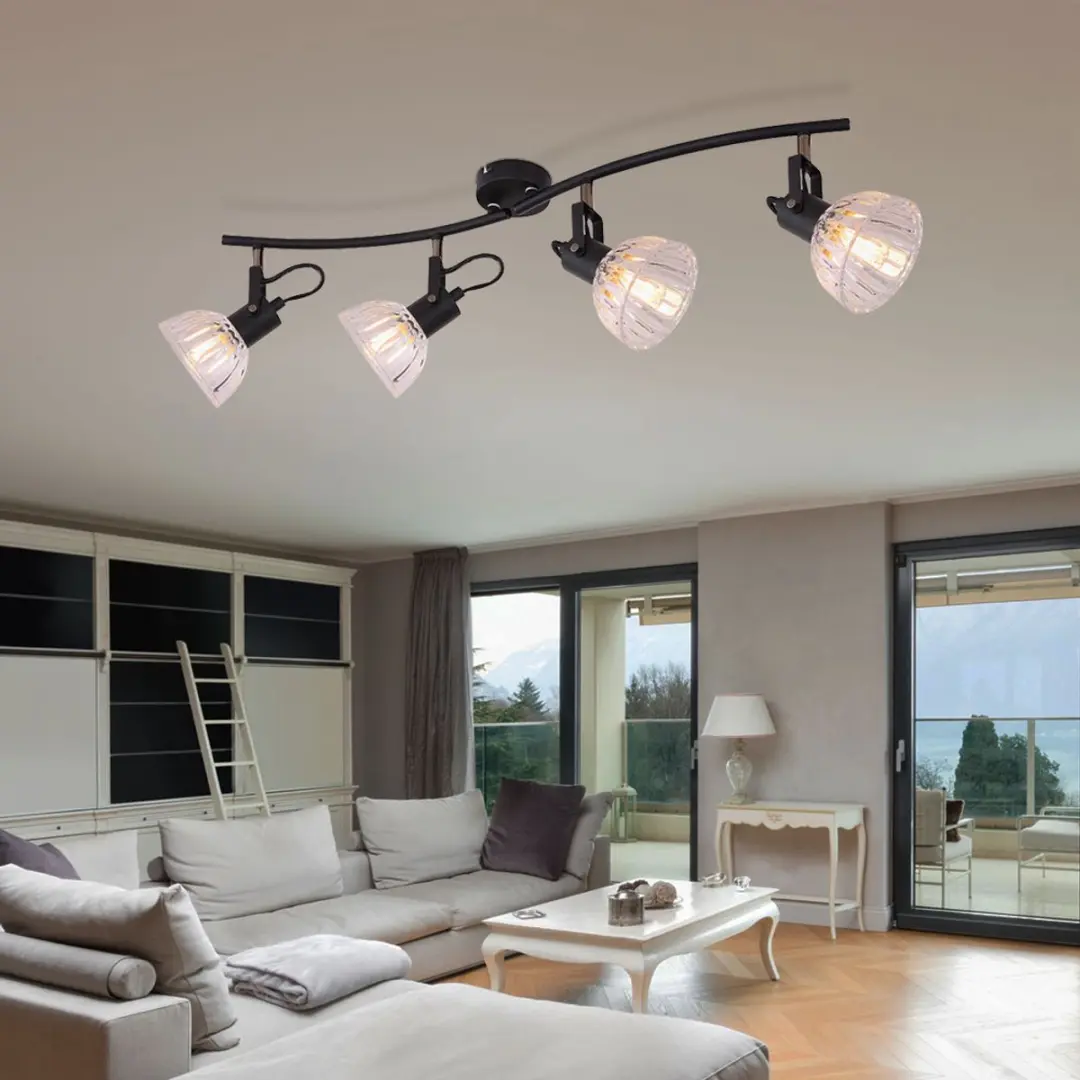 Globo Plafondspot Spot Strip 4x E14 - 70x18cm Zwart