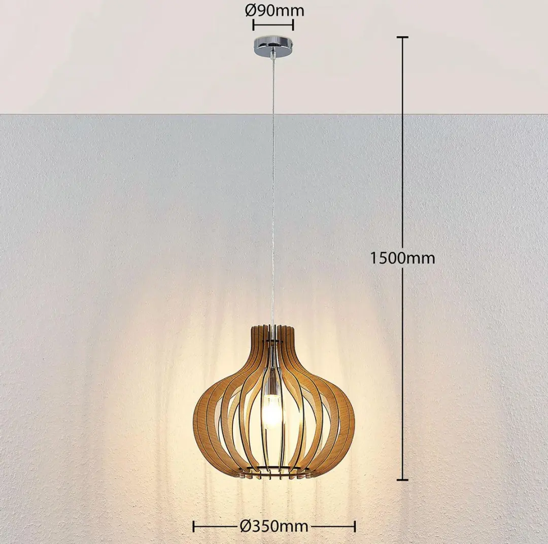 Lindby Hanglamp Metaal Hout 1 Lichtpunt E27 - 32.4cm - Licht hout