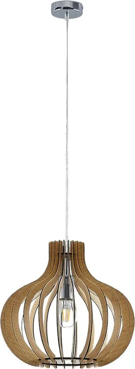 Lindby Hanglamp Metaal Hout 1 Lichtpunt E27 - 32.4cm - Licht hout