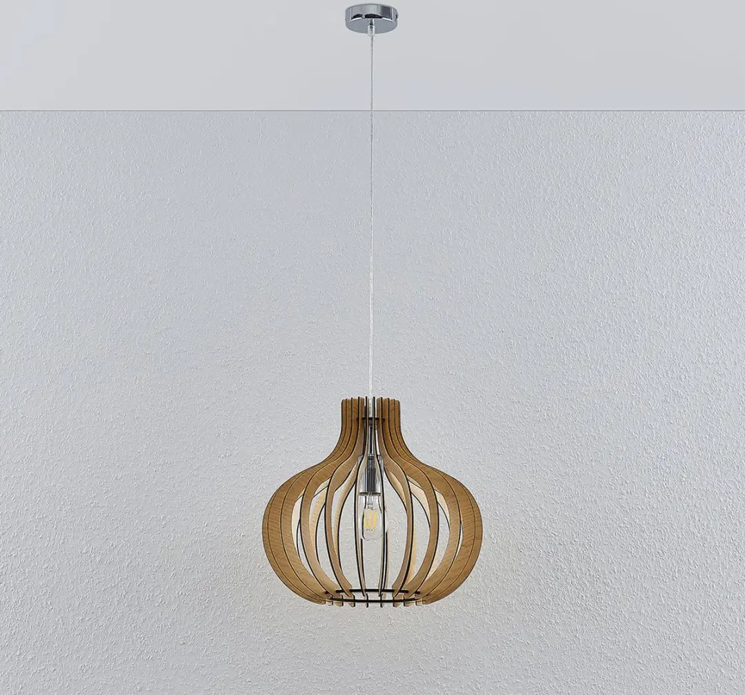Lindby Hanglamp Metaal Hout 1 Lichtpunt E27 - 32.4cm - Licht hout