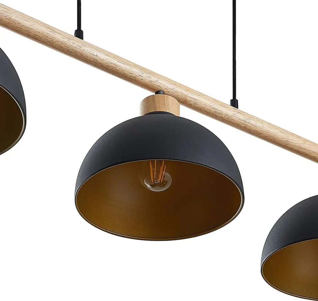 Lindby Hanglamp 3-lichts - 25cm - Zwart/Goud/Licht hout