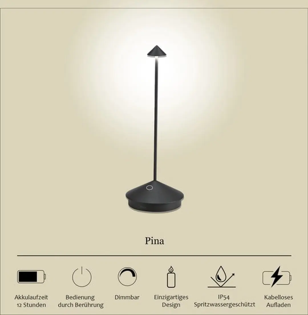 Zafferano Pina Oplaadbare LED Tafellamp - Zwart - IP54 - 2700K