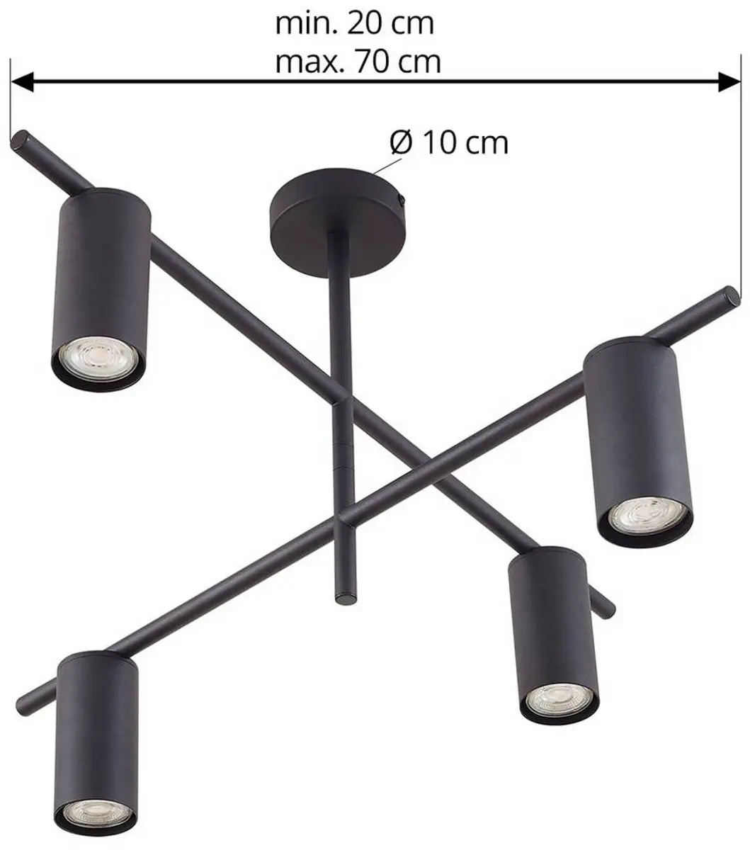 Lindby Plafondlamp 4x GU10 10W - Zwart