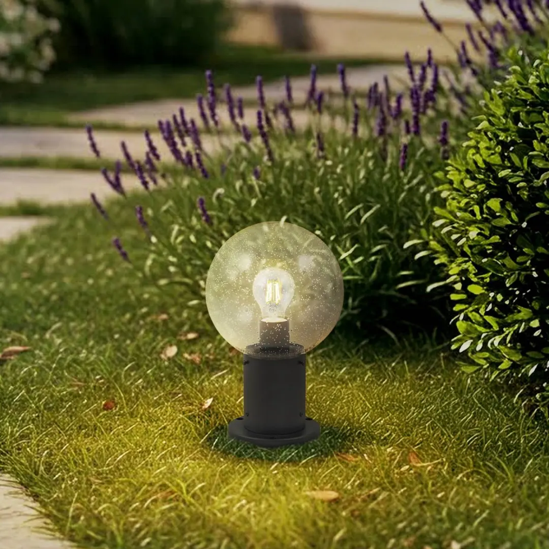 Lindby Sokkellamp Glas Aluminium E27 - 32cm - Transparant/Zwart