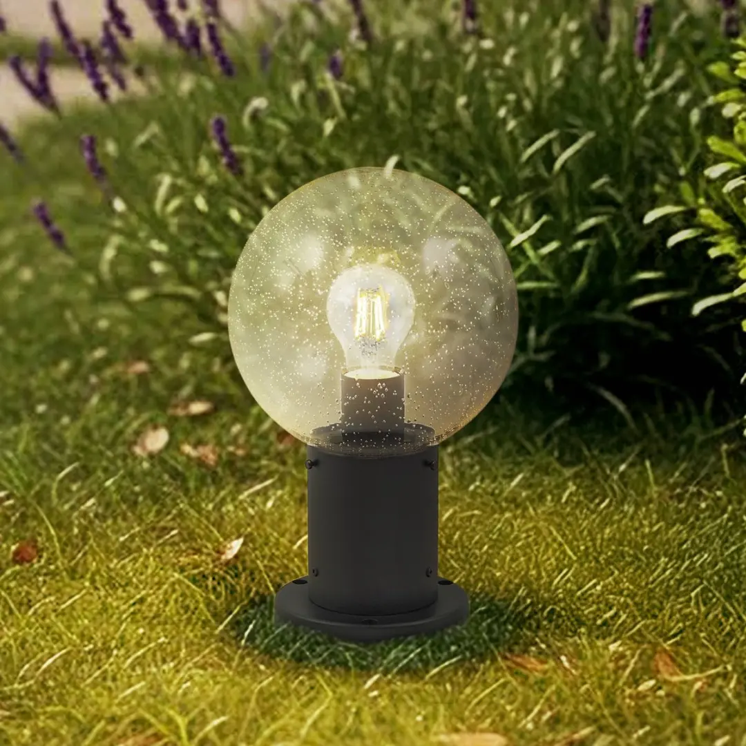 Lindby Sokkellamp Glas Aluminium E27 - 32cm - Transparant/Zwart