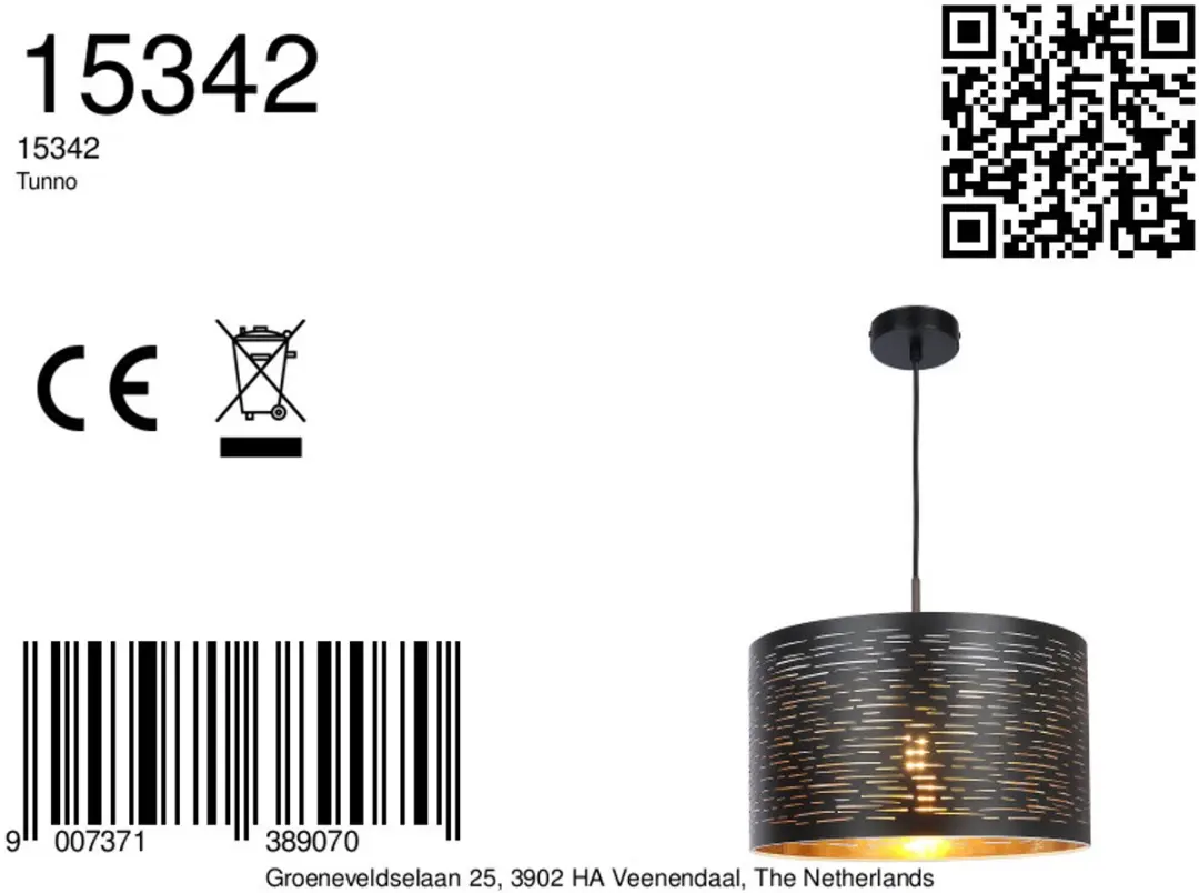 Globo Tunno Hanglamp - Ø38cm - Zwart