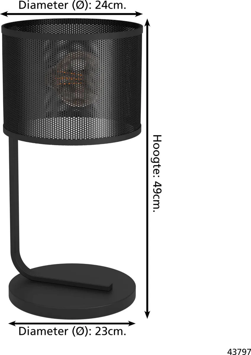 Eglo Manby Tafellamp E27 - 49 cm - Zwart