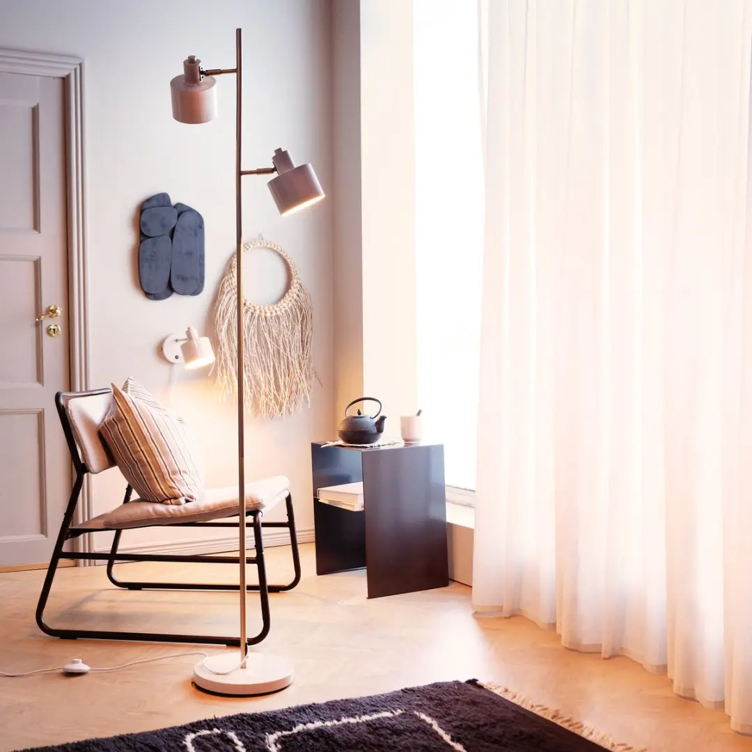 Dyberg Larsen Vloerlamp Ocean H160cm - 2x6W Beige/Brass