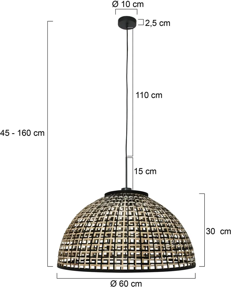 Steinhauer Nox Light 4477ZW Hanglamp - Halfronde bamboe kap 60cm - Zwart - afbeelding 6 van 6