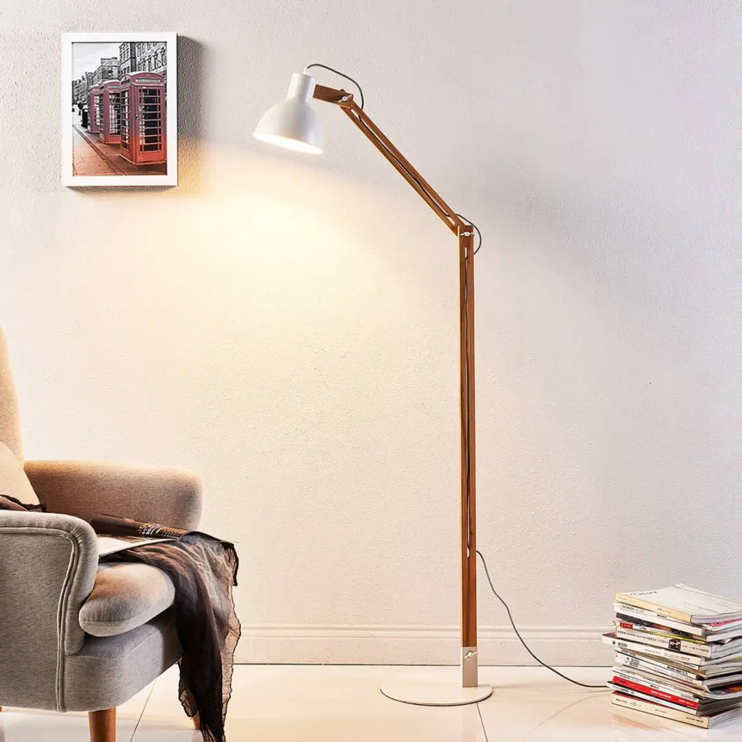 Lindby Vloerlamp Hout 1 Licht - 146cm - Wit/As