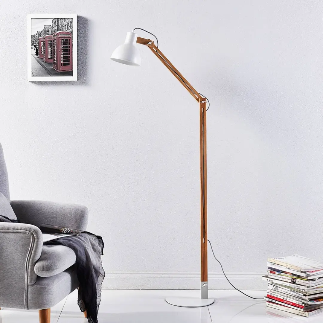 Lindby Vloerlamp Hout 1 Licht - 146cm - Wit/As
