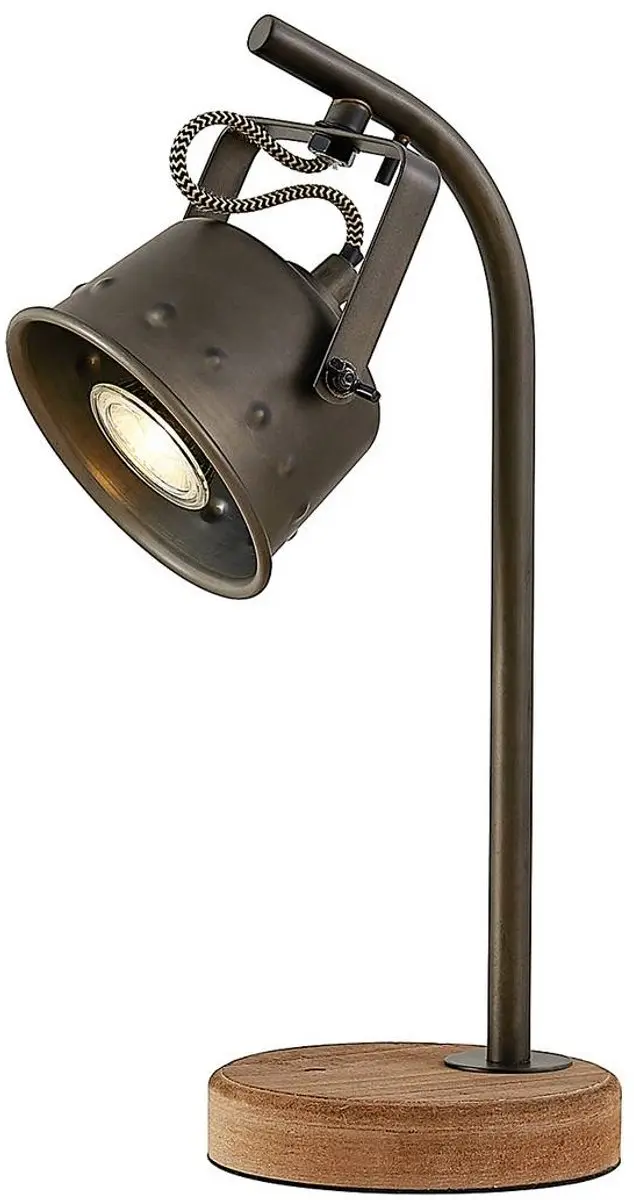 Lindby Tafellamp Metaal Hout 36.5cm - GU10 - Bruin/Zwart