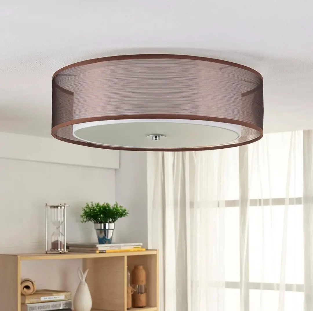 Lindby Plafondlamp 3-Lichts - Ø50cm - Bruin/Wit/Chroom