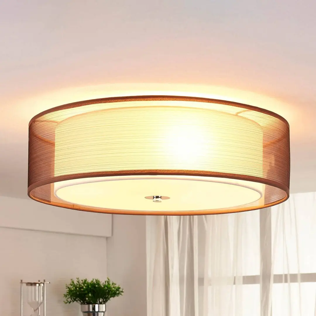 Lindby Plafondlamp 3-Lichts - Ø50cm - Bruin/Wit/Chroom