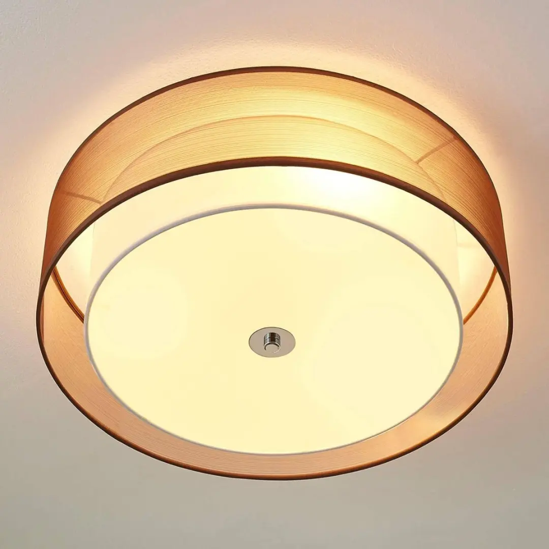 Lindby Plafondlamp 3-Lichts - Ø50cm - Bruin/Wit/Chroom