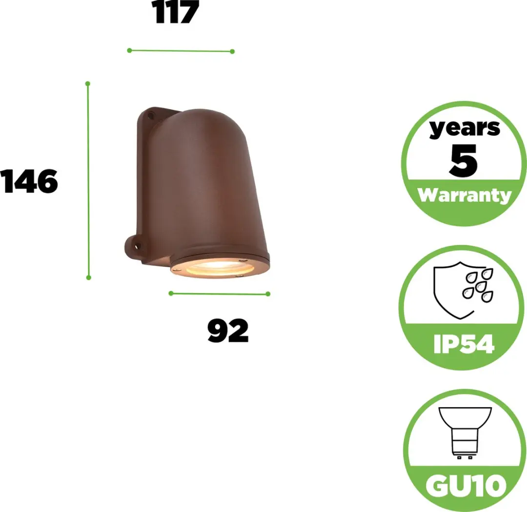 Lutec Ancor Wandlamp GU10 - Mat bruin - IP54