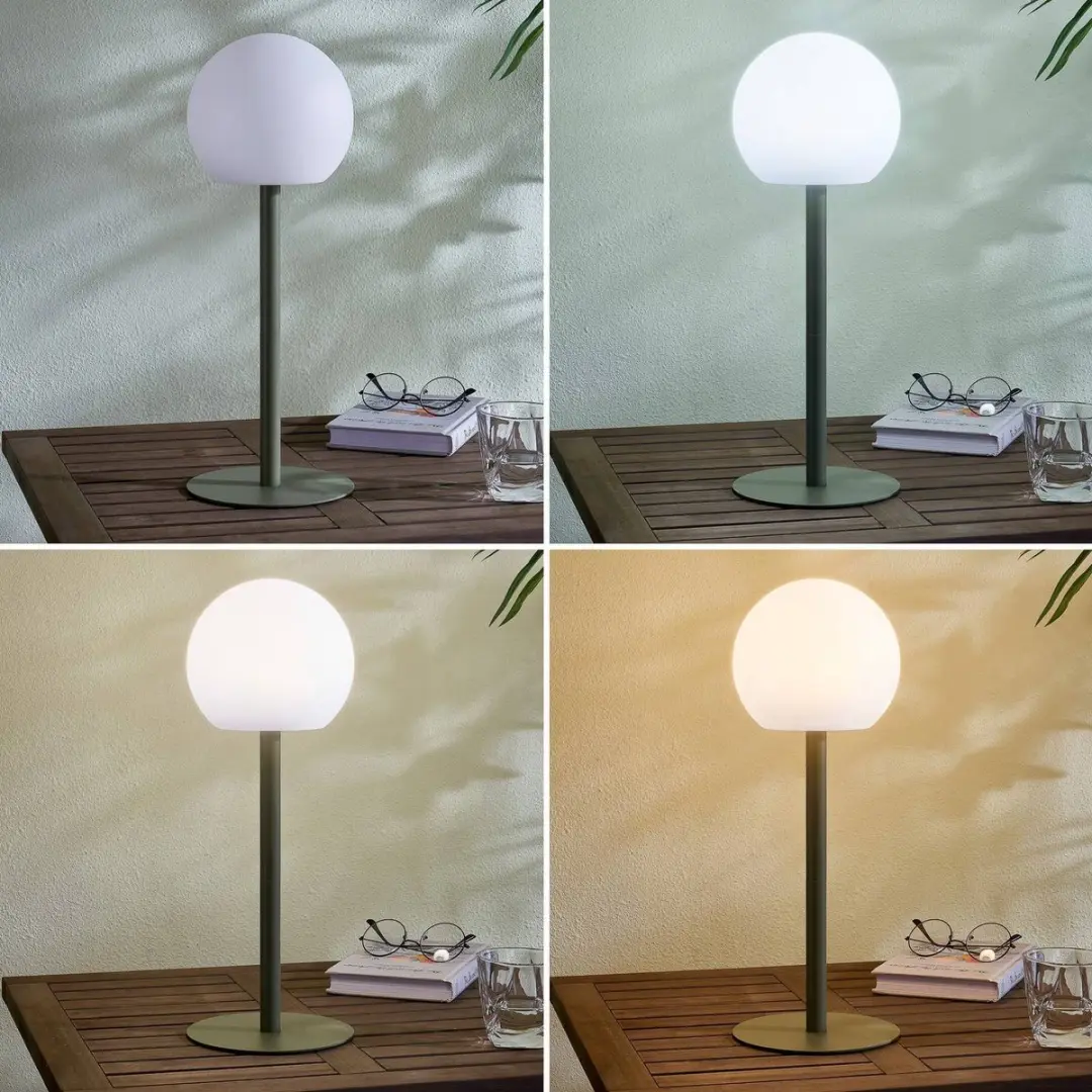 Lindby Sfeerverlichting Buiten - 1 Lichtpunt - 310K Warm Wit - H44cm - Wit/ Groen