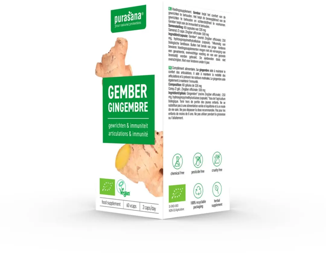 Purasana Gember 250mg Vegacapsules - 120 Stuks