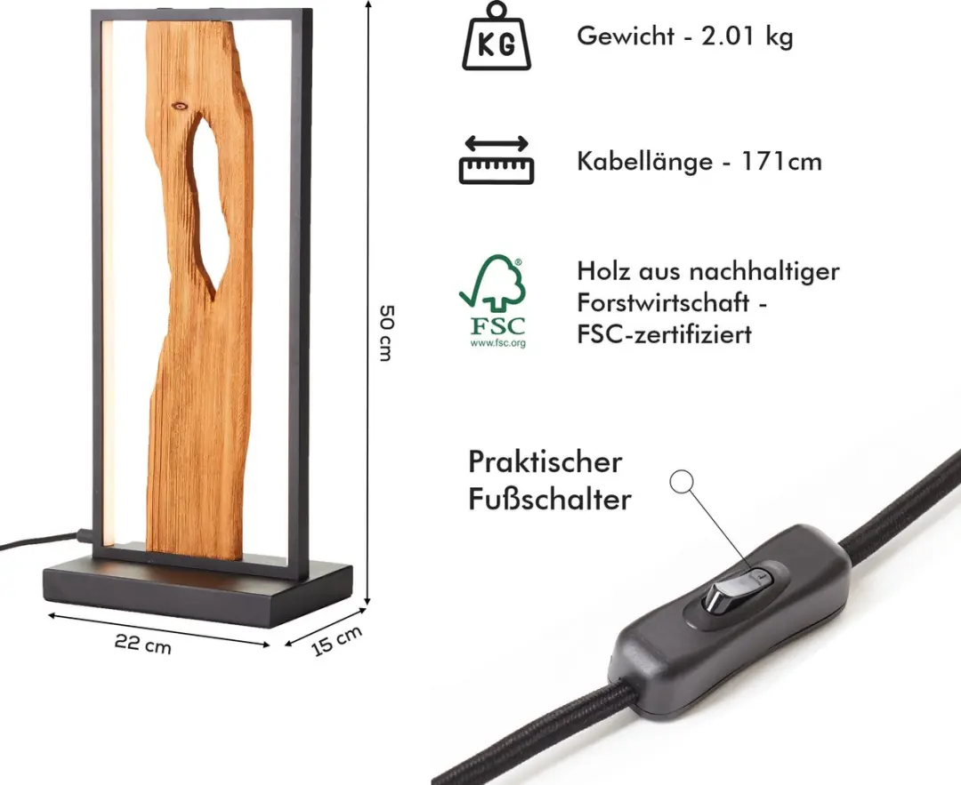 Brilliant LED Tafellamp 50cm - 9,5W - Hout/Zwart