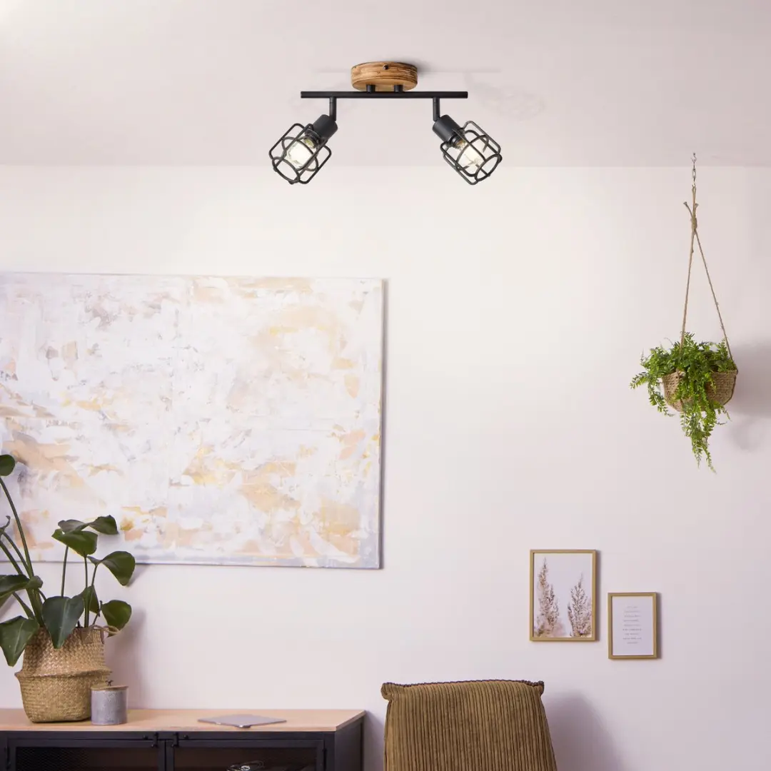 Brilliant Gwen Plafondspot E14 - 2x28W - Hout/Zwart