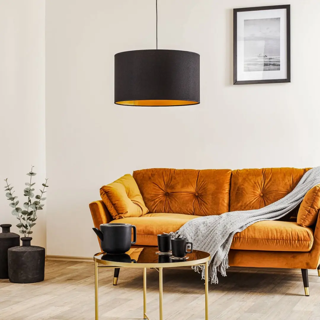 Euluna Hanglamp Kunstvezeltextiel 1 Licht E27 - Zwart/Goud