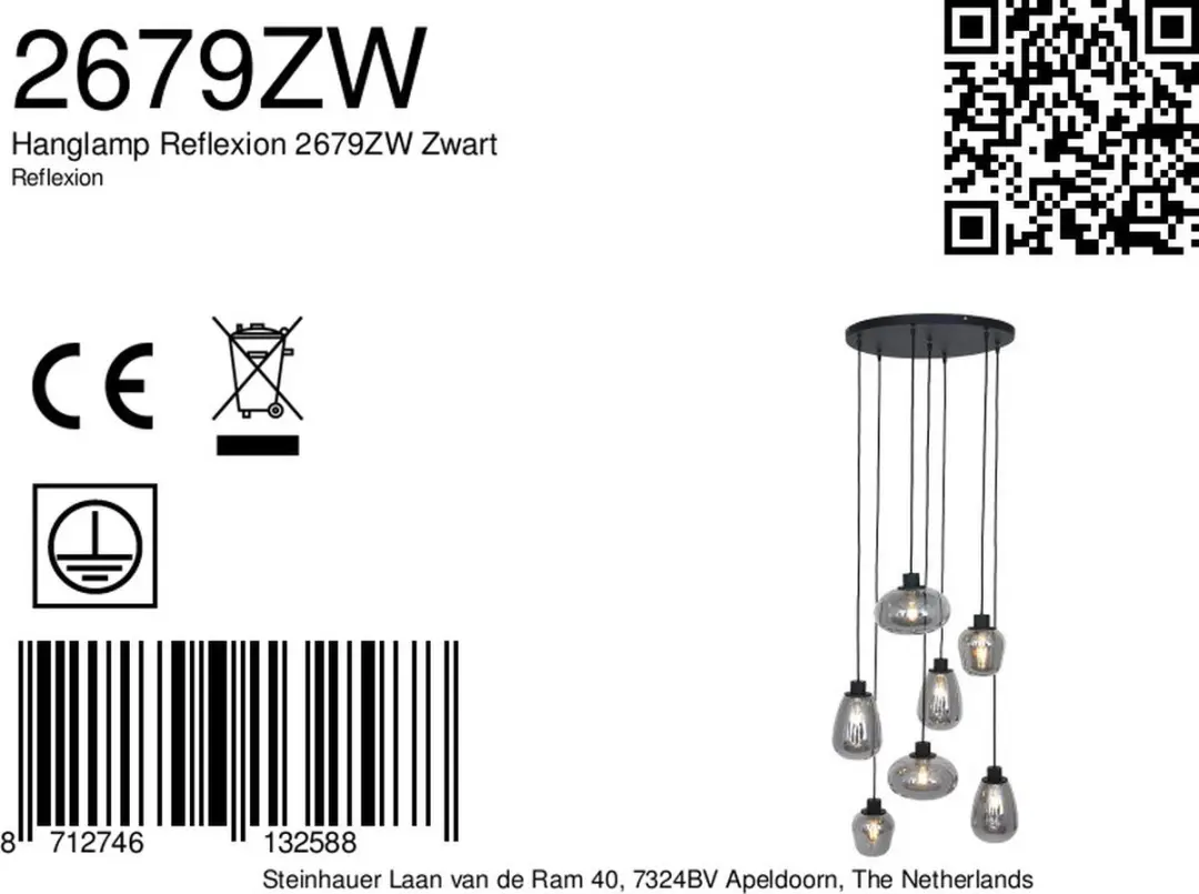 Steinhauer Reflexion Hanglamp - Ø50cm - Zwart