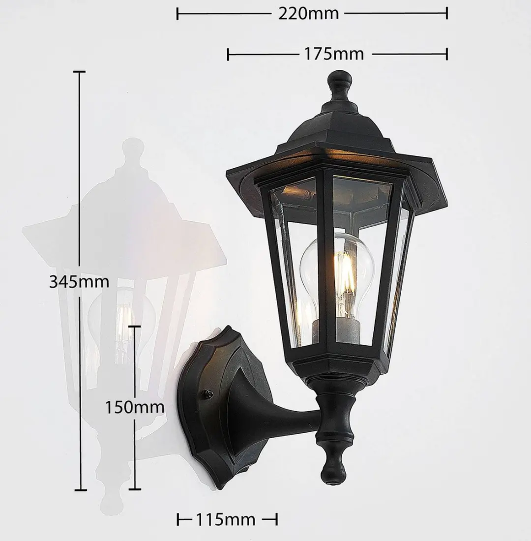 Lindby Wandlamp Buiten 1 Licht E27 - Zwart