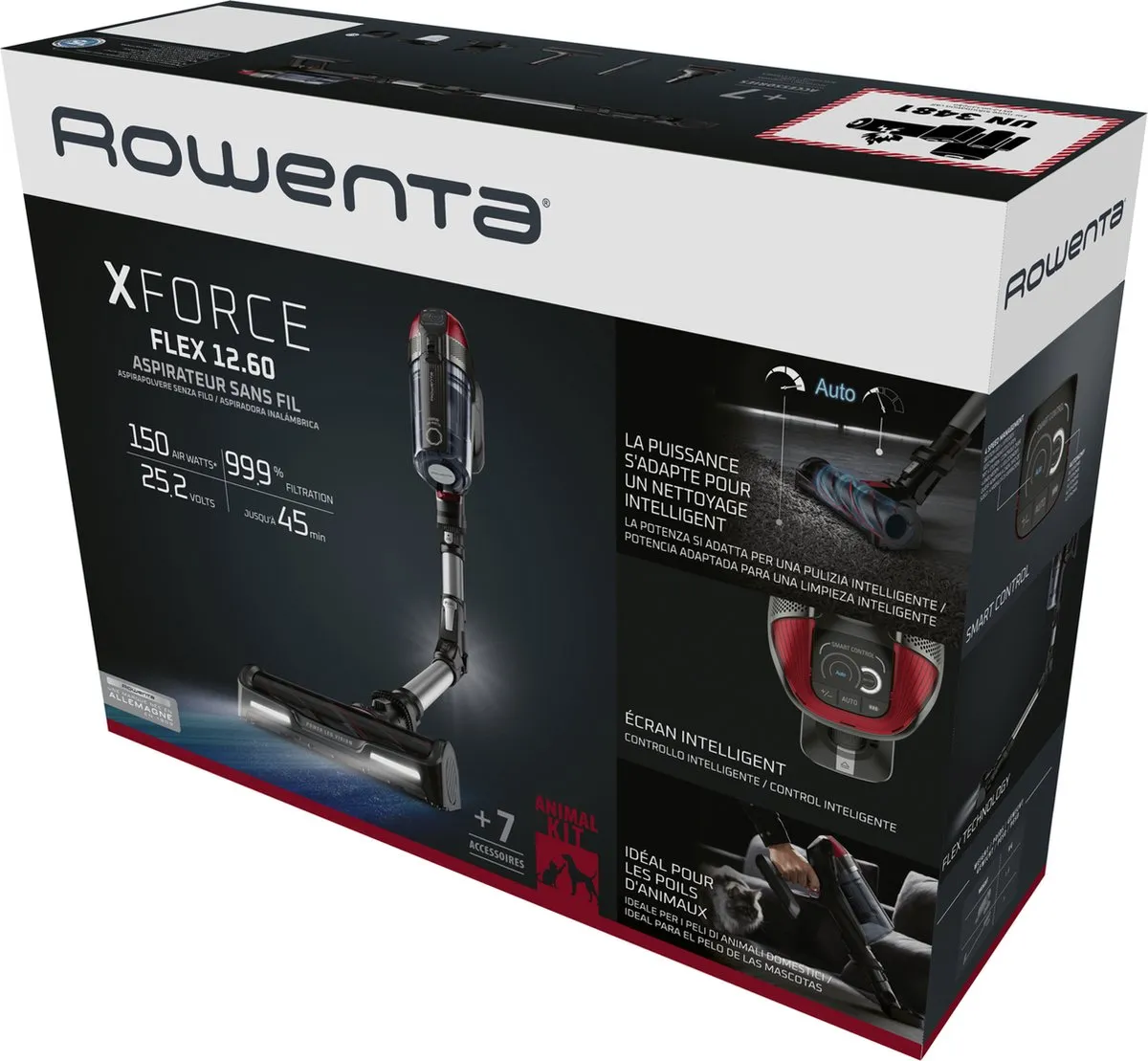 Rowenta X-Force Flex 12.60 RH98A7 Steelstofzuiger - Draadloos 150 Airwatt - Rood/Grijs