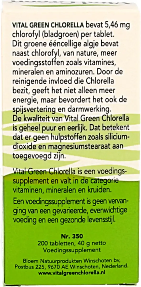 Bloem Vital Green Chlorella Tabletten - 200 Stuks
