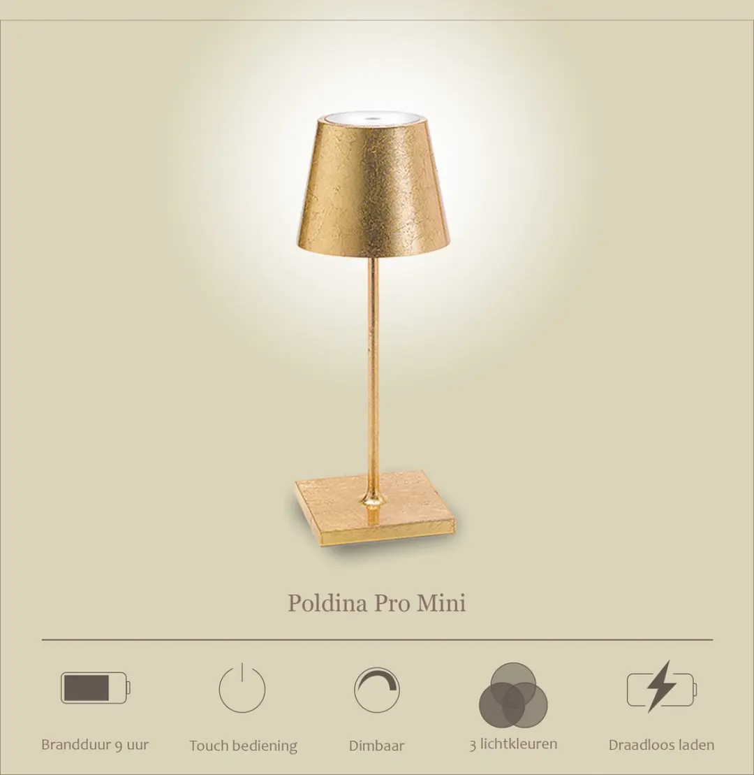 Zafferano Poldina Pro Mini Oplaadbare LED Tafellamp - Bladgoud