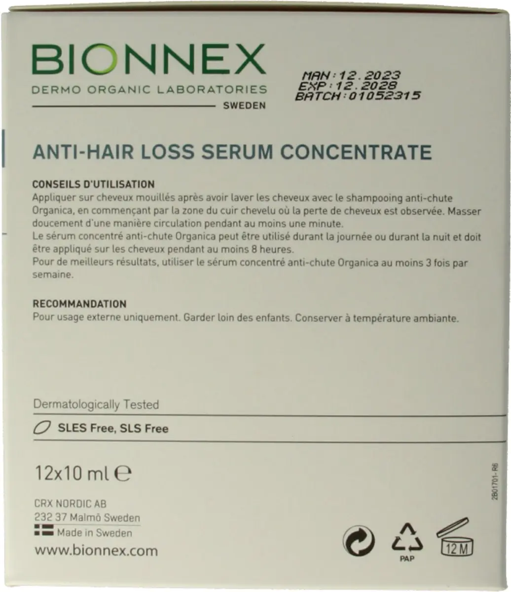 Bionnex Organica Anti-Haaruitval Serum Concentraat 120ml - 12 Stuks