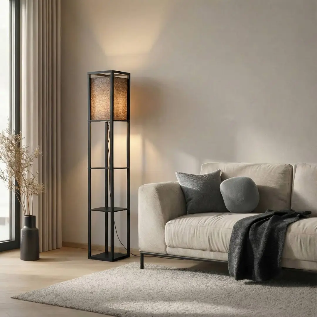 Lindby Vloerlamp 1 Licht Hout E27 - 159cm - Zwart