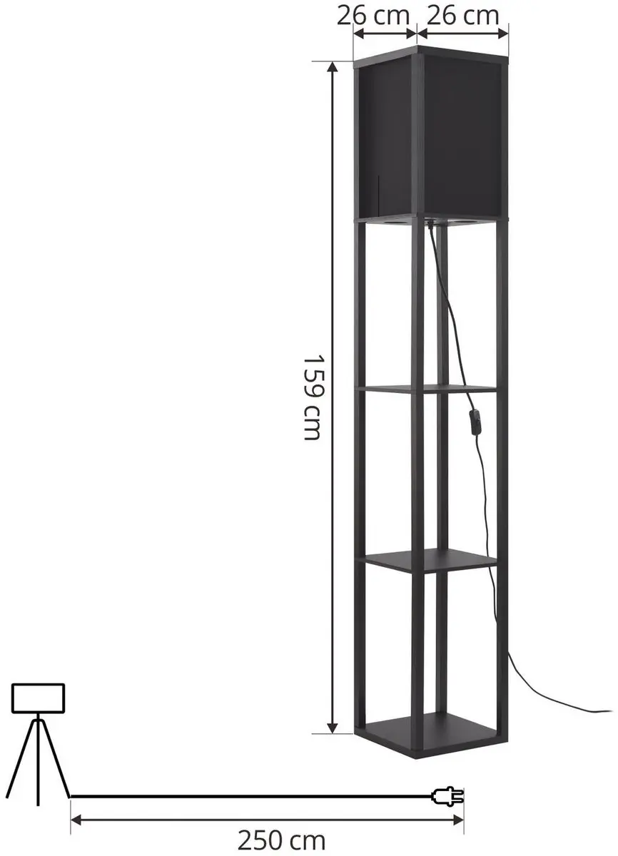 Lindby Vloerlamp 1 Licht Hout E27 - 159cm - Zwart