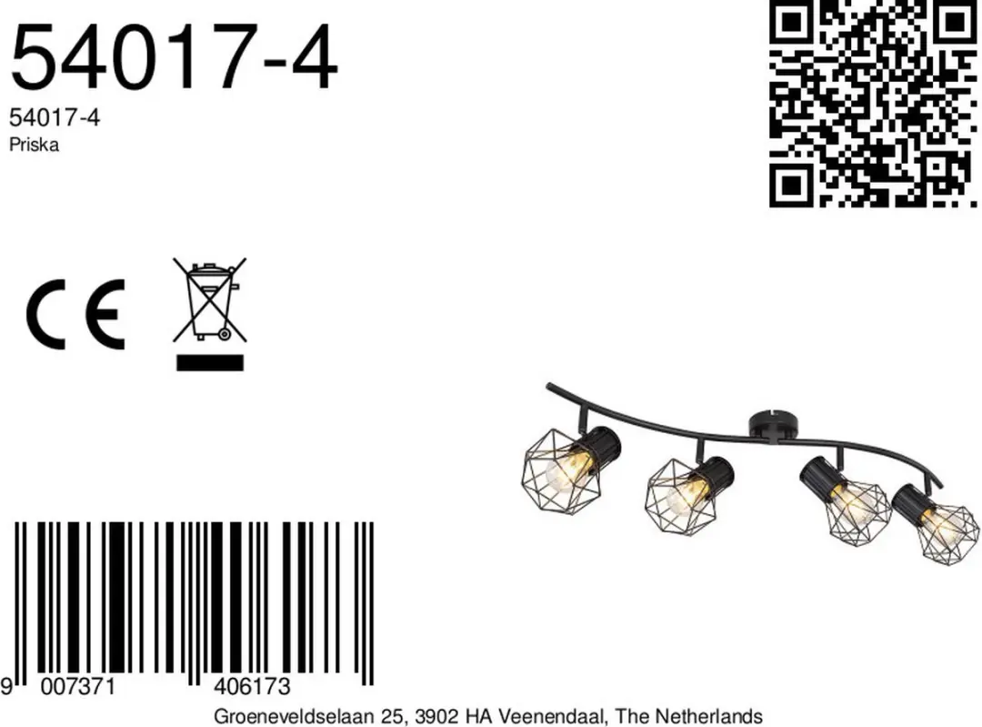 Globo Priska Opbouwspot E27 - 4 Stuks - Zwart - afbeelding 6 van 6