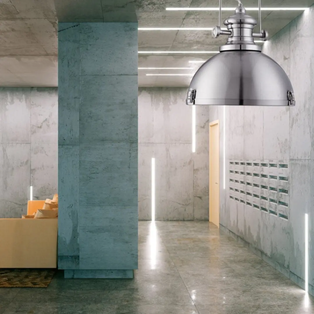 Searchlight Industrial Pendant Hanglamp 31cm - Matstaal