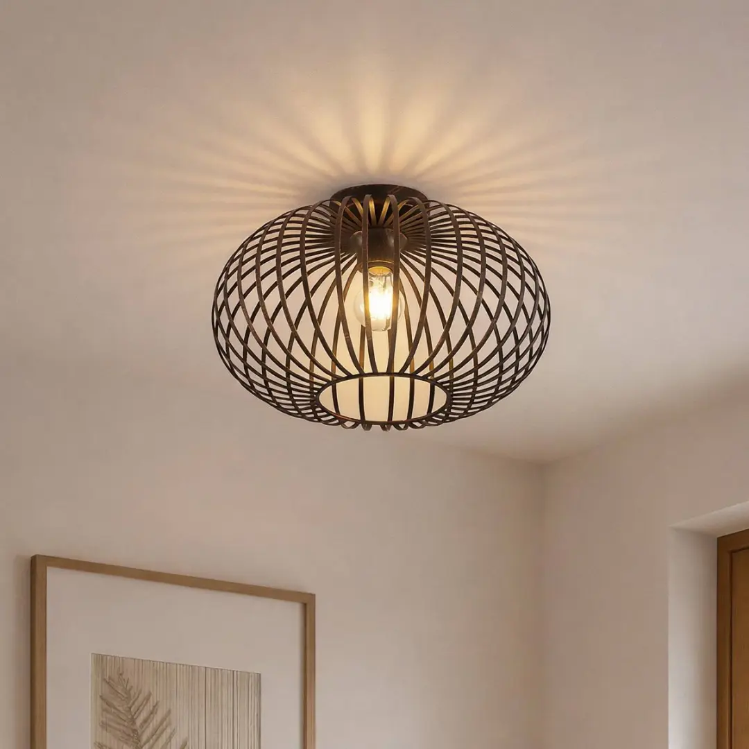 Lindby Plafondlamp 1 Licht - Ø40cm - Zwart/Geborsteld Koper
