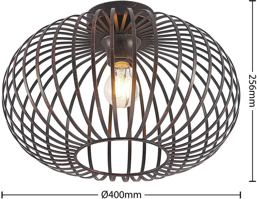 Lindby Plafondlamp 1 Licht - Ø40cm - Zwart/Geborsteld Koper