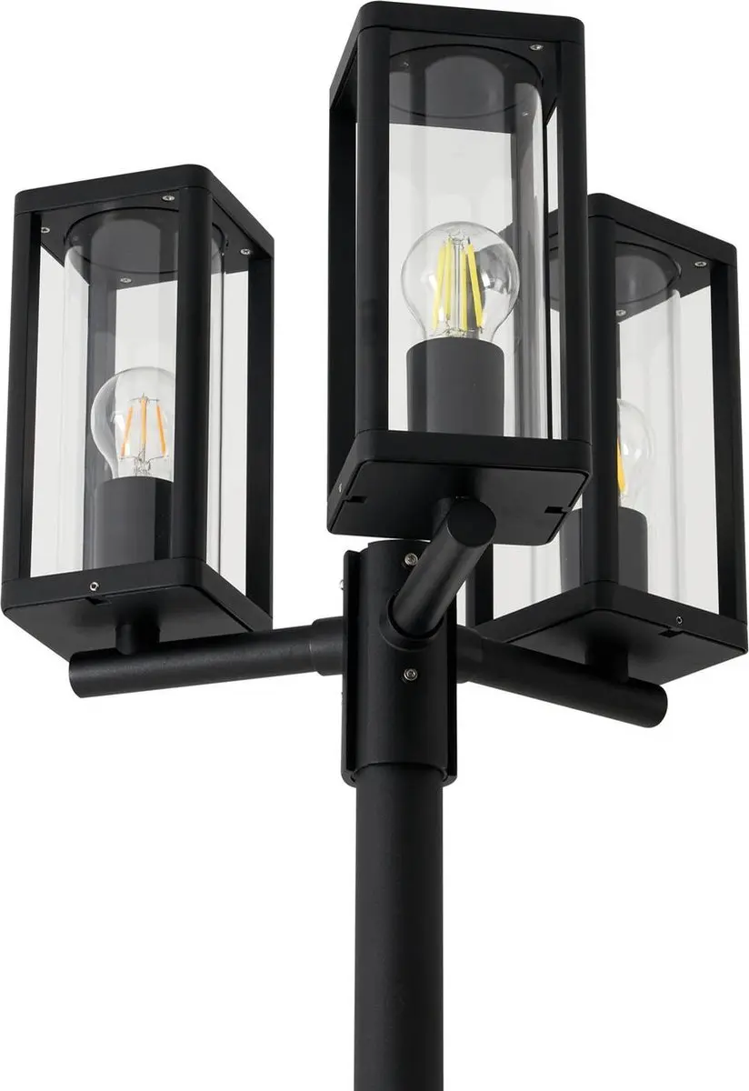 Lucande Lantaarnpaal 3-lichts E27 - 240cm - Zwart/Transparant