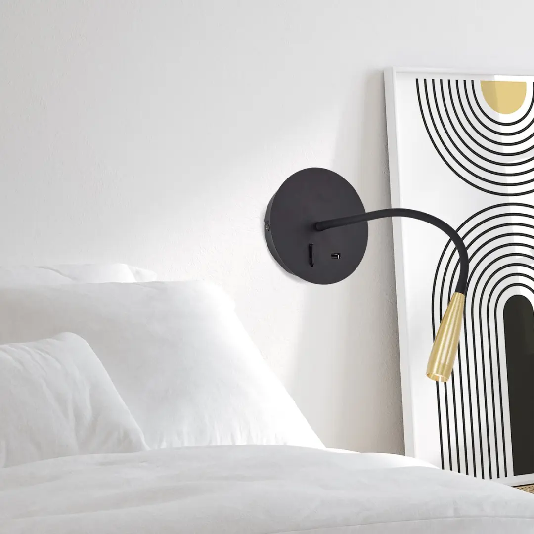 Brilliant Jutta Wandlamp LED 2.8W - Flexibele arm - Zwart/Goud