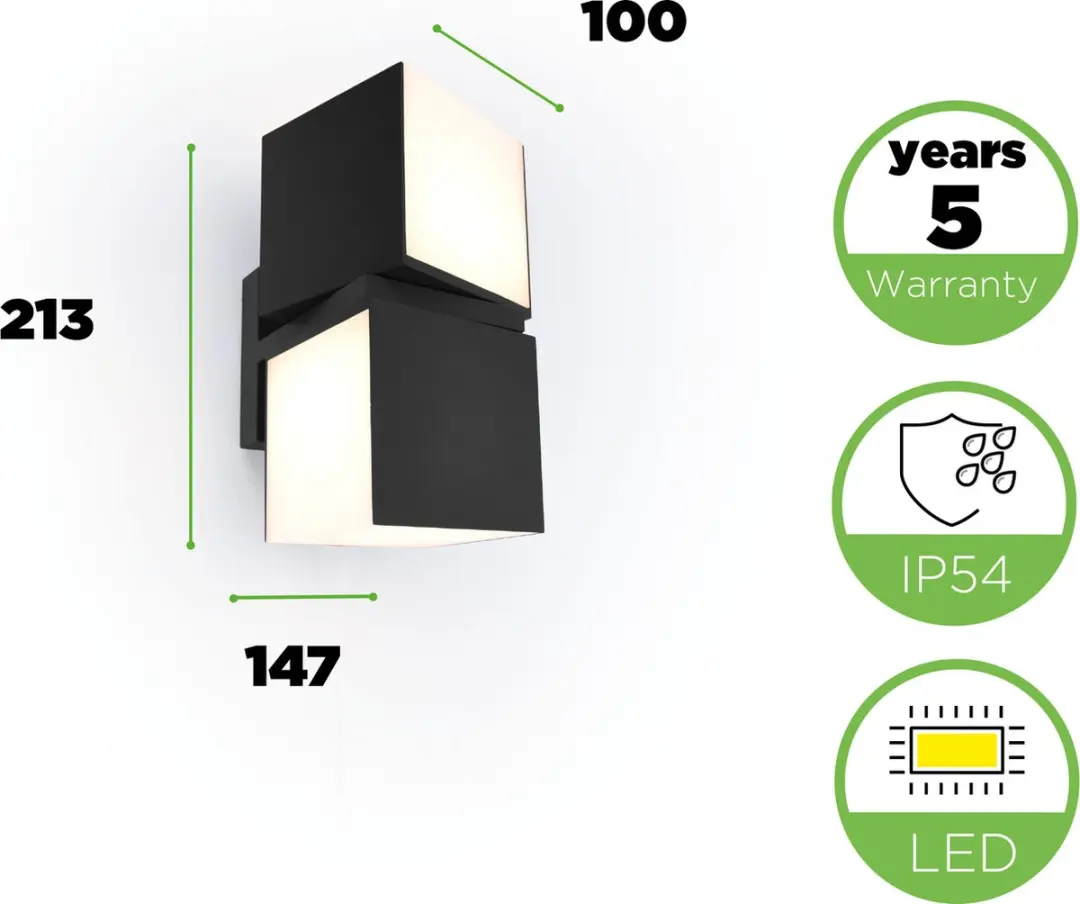 Lutec Cuba LED Wandlamp 2x1000lm 3000K - Mat Zwart