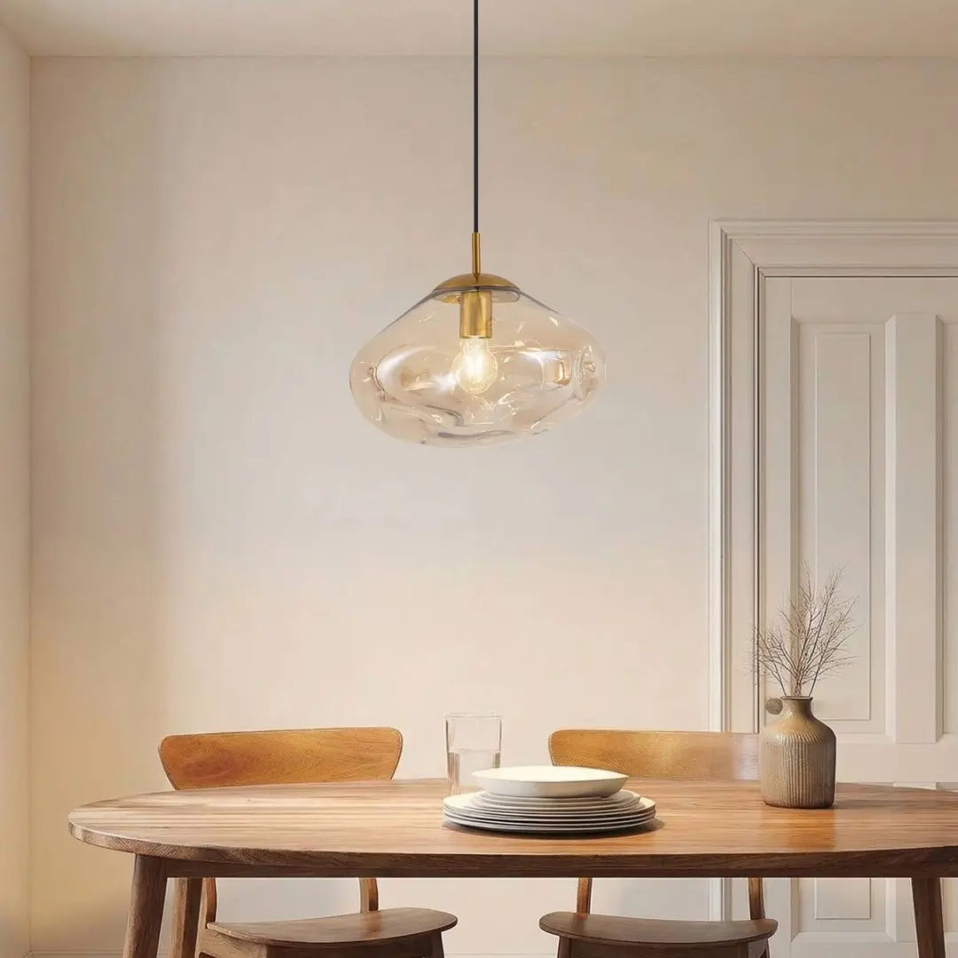 Lindby Hanglamp Glas 1 Licht E27 - 35cm - Amber/Messing