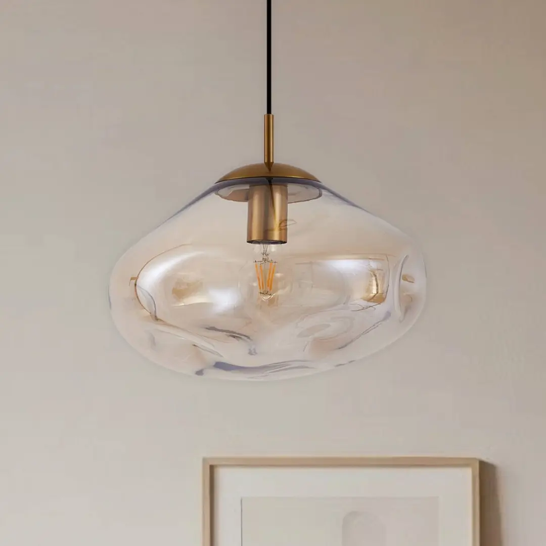 Lindby Hanglamp Glas 1 Licht E27 - 35cm - Amber/Messing