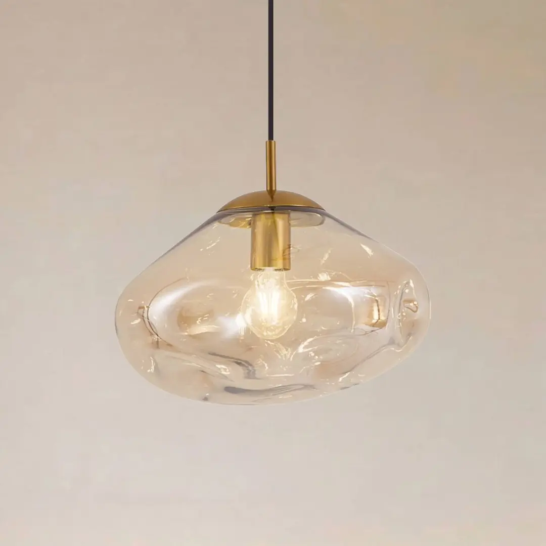 Lindby Hanglamp Glas 1 Licht E27 - 35cm - Amber/Messing