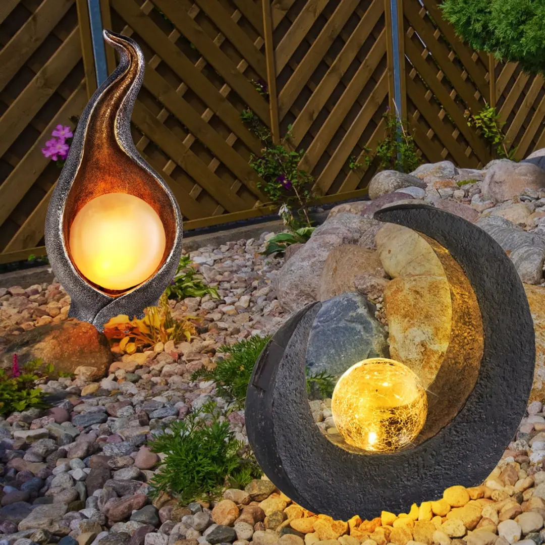 Globo Solarlamp Maan Lichtbol - Set van 2 - Zwart