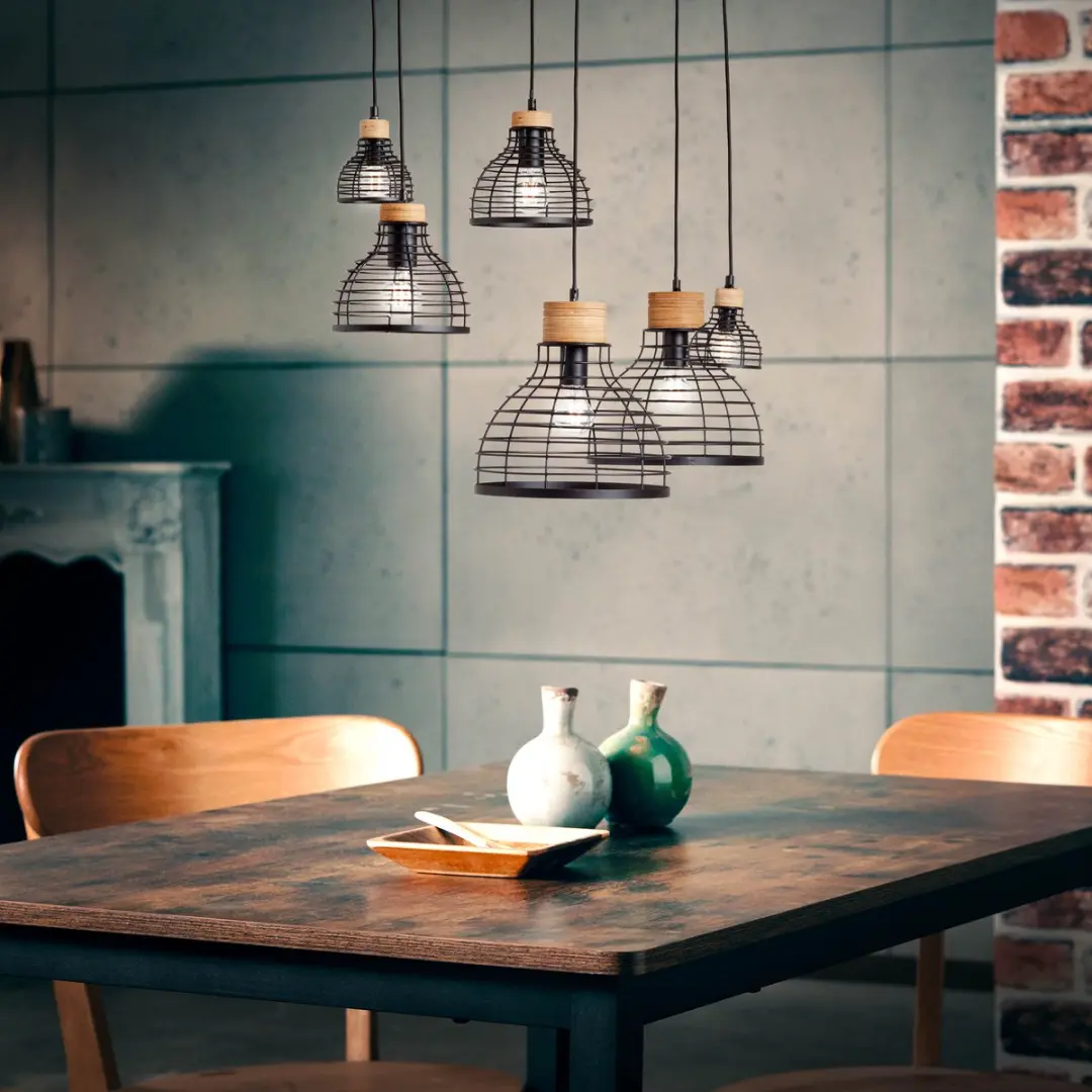 Brilliant Avia Hanglamp E27 - 6x52W - Zwart/Hout