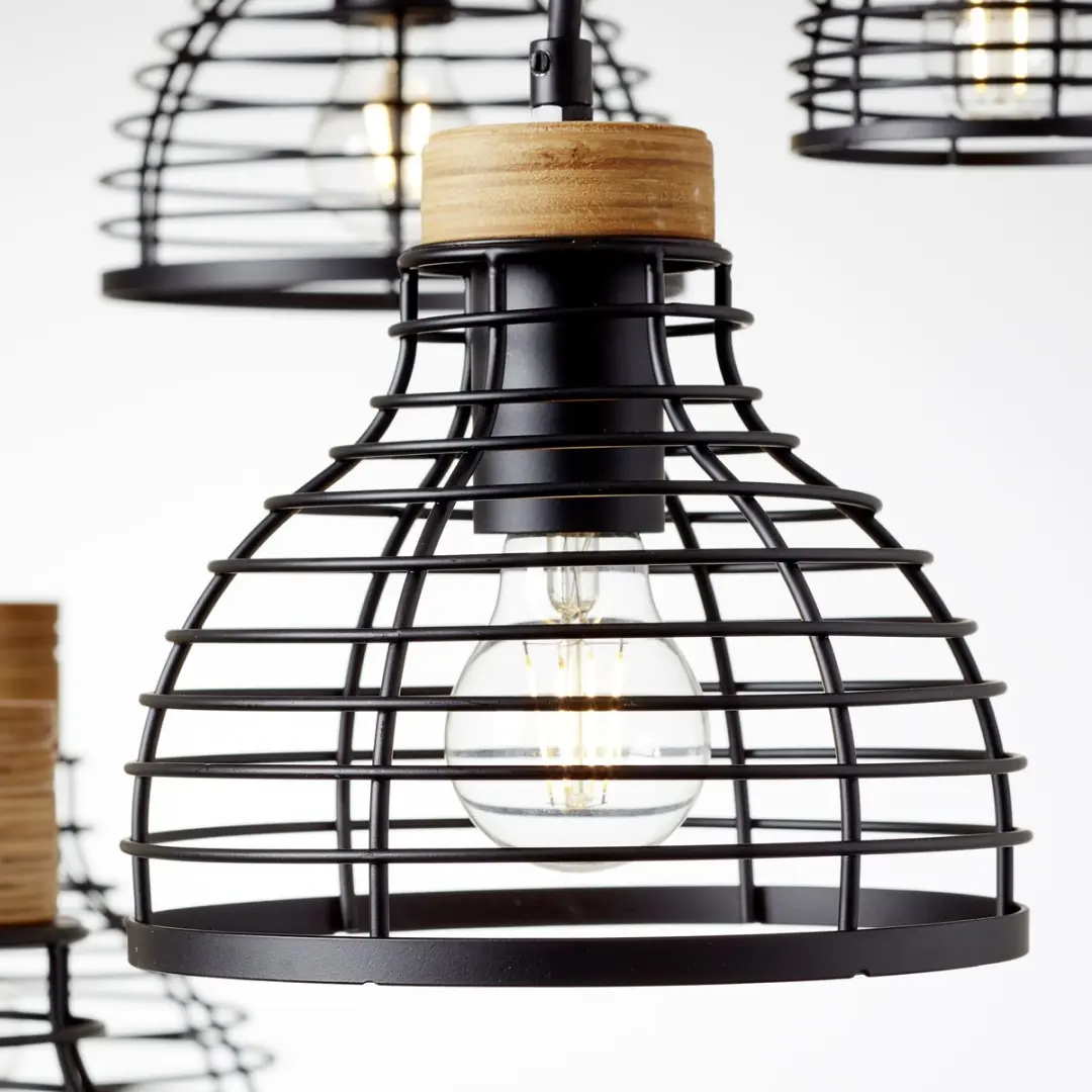 Brilliant Avia Hanglamp E27 - 6x52W - Zwart/Hout
